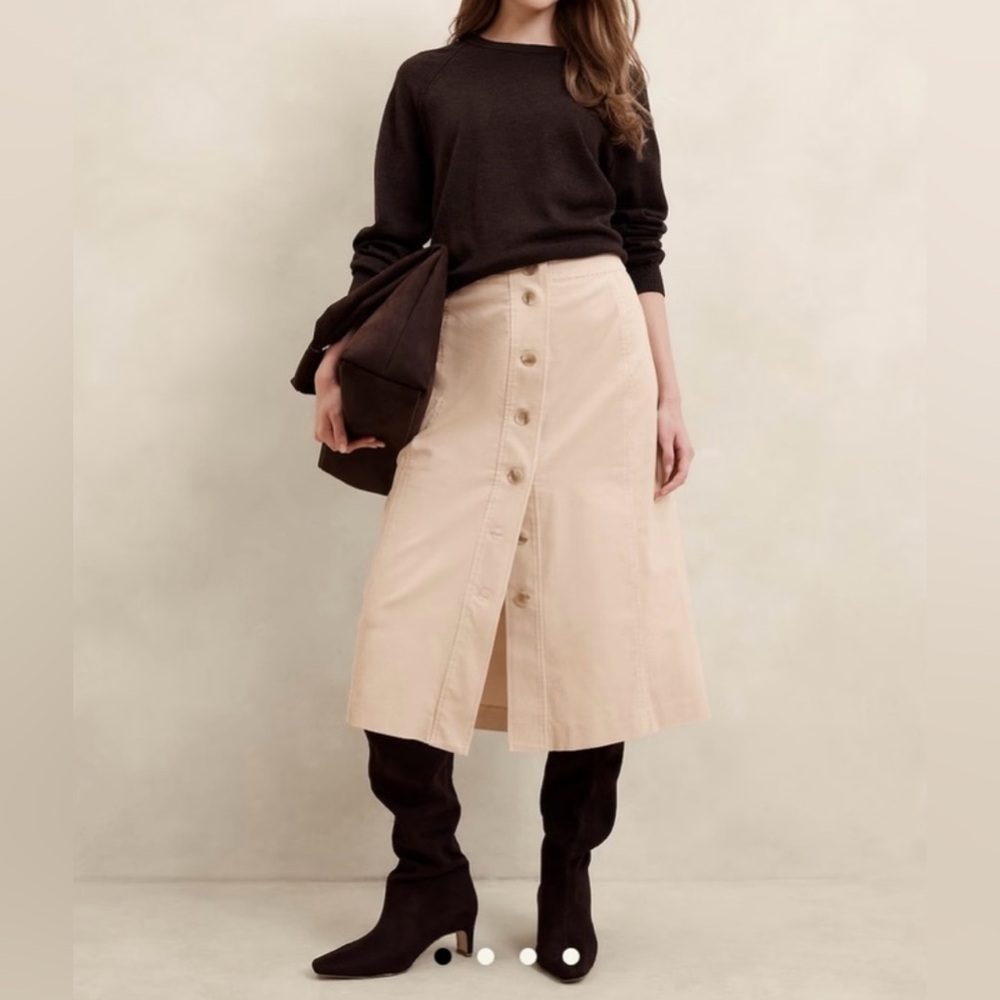 Banana Republic Cream Button-Front Midi Skirt